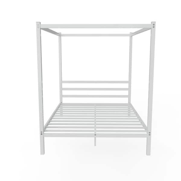 Unbranded Sliver Metal Framed Canopy Platform Queen Bed with Built-in Headboard