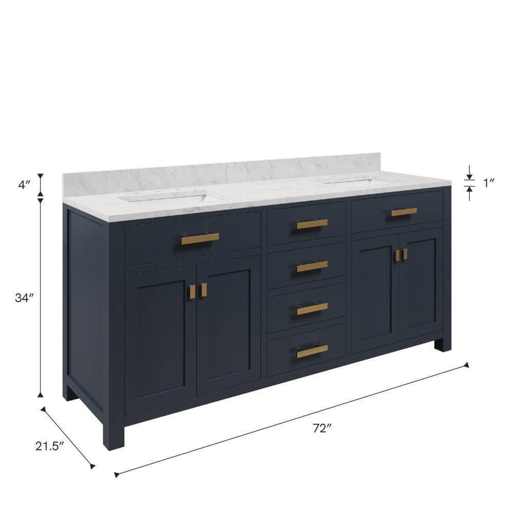 Madison 72" Monarch Blue Double Sink Vanity with Carrara Marble Top