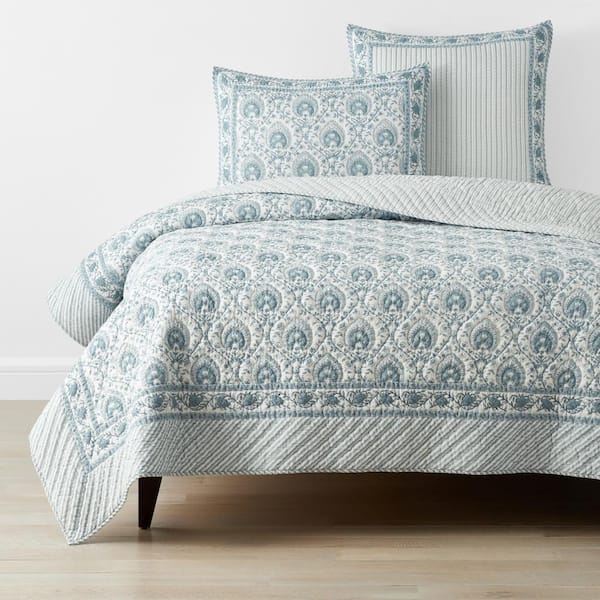 The Company Store Company Cotton Manesar Voile Blue/White Floral King Cotton Quilt