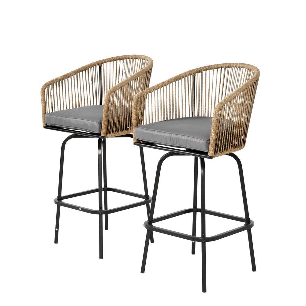 Metal Outdoor Bar Stools Set of 2, All Weather Wicker Bar Chairs with Grey Cushion for Backyard, Garden, Balcony & Deck price history on PriceWatchPro