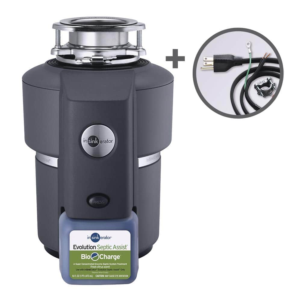 InSinkErator Evolution Septic Assist Quiet Series 3/4 HP Continuous Feed  Garbage Disposal with Power Cord Kit  Bio-Charge Cartridge SEPTIC ASSIST  w/CRD-00 The Home Depot