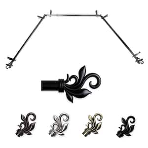 13/16" Dia Adjustable 20"-36", 38"-72" Bay Window Curtain Rod with Andrea Finials in Black
