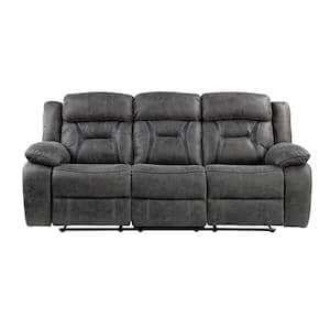 Driscoll 84.5 in. W Straight Arm Microfiber Rectangle Manual Double Reclining Sofa in. Gray