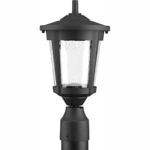 East Haven LED Collection 1-Light Textured Black Clear Seeded Glass Transitional Outdoor Post Lantern Light