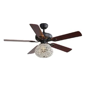 52.1 in. Indoor Black Crystal Ceiling Fan with 5 Plywood Blades Remote Control Reversible AC Motor