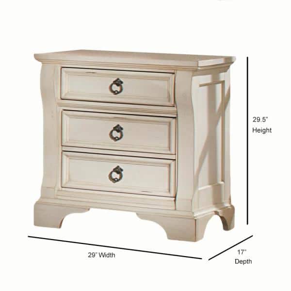 Heirloom Antique White 3-Drawer Nightstand with Pewter Handles