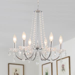 6-Light Chrome Classic/Traditional Chandelier with Crystal Accents for Living Room Bedroom Kitchen Study