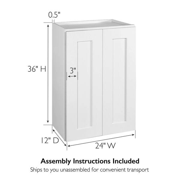 Brookings Plywood Ready to Assemble Shaker 24x36x12 in. 2-Door Wall Kitchen Cabinet in White