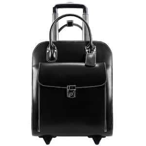 UPTOWN, Top Grain Cowhide Leather, 15 in Vertical Wheeled Ladies' Laptop Briefcase, Black (97695)
