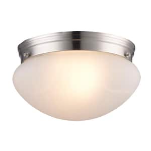 Dash 10 in. 2-Light Brushed Nickel Flush Mount Ceiling Light Fixture with Marbleized Glass