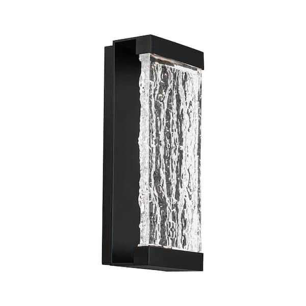 Fusion 14 in. Black Integrated LED Indoor and Outdoor Hardwired Lantern Wall Sconce 3000K LED