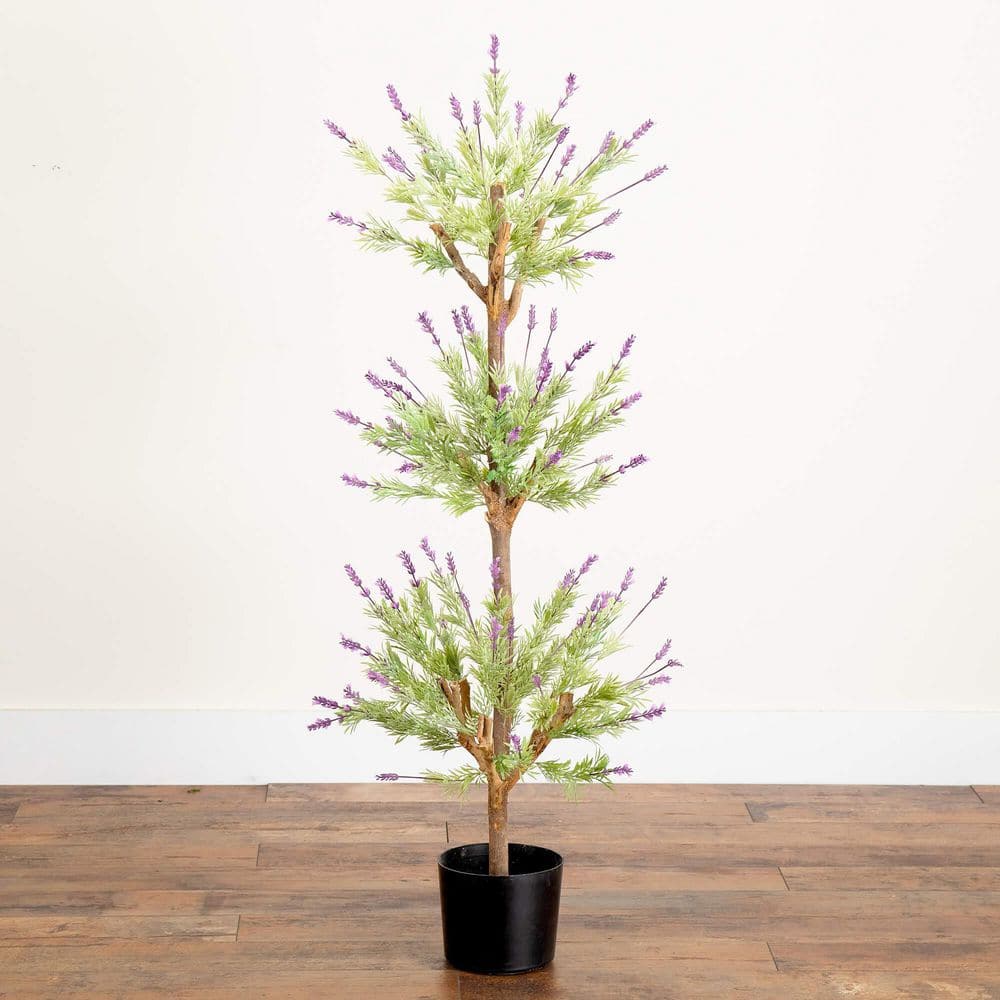 Lavender Silk and Plastic Outdoor Potted Topiary Tree