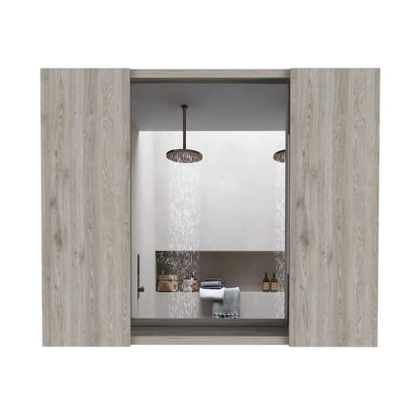 Zeus & Ruta 23.6 in. W x 19.5 in. H Rectangular Light Gray Medicine Cabinet with Mirror and Cancealed Shelves