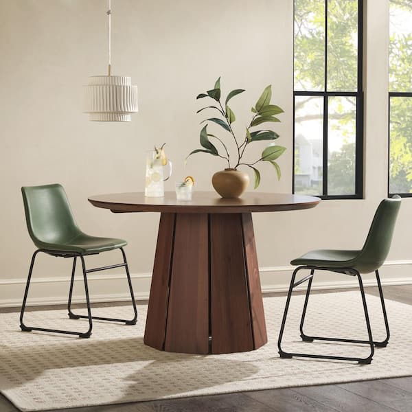 Walker Edison Furniture Company Round Modern Brown Wood 48 in. Pedestal Dining Table, Seats 4