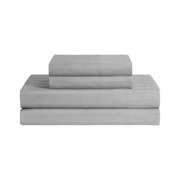 Regal Dreams 4-Piece Gray Striped Cotton King Deep Pocket Sheet Set