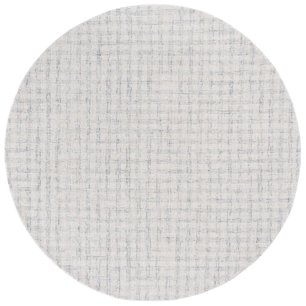 Ebony 6 ft. x 6 ft. Light Gray/Ivory Geometric Checkered Round Area Rug