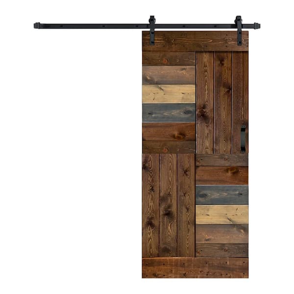 ISLIFE S Series 38 in. x 84 in. Multicolour Finished DIY Solid Wood Sliding Barn Door with Hardware Kit