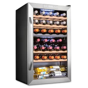 Wine Fridge, Dual Zone Freestanding Wine Cooler with Lock, 33 Bottles