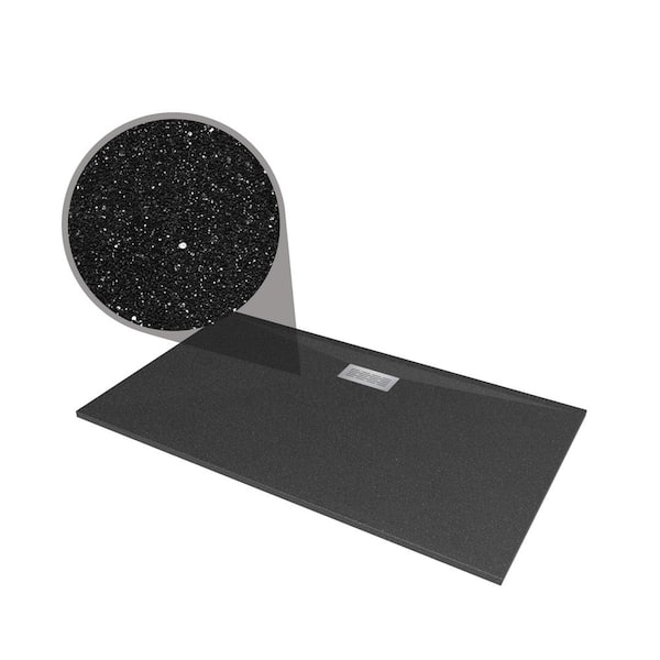 72 in. L x 42 in. W x 1.125 in. H Solid Composite Stone Shower Pan Base with Center Back Drain in Black Onyx Sand
