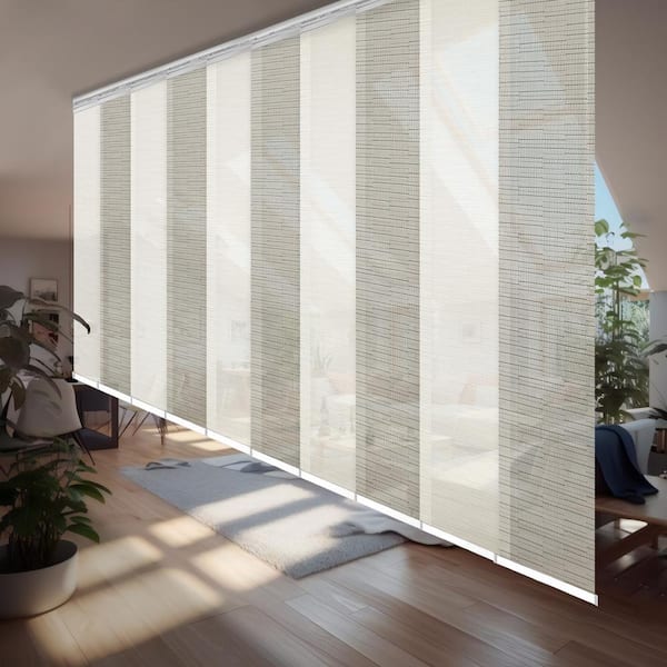EMOH Alabaster Ash 120 in. - 218 in. W x 94 in. L Adjustable 10-Panel White Double Rail Panel Track with 23.5 in. Slates