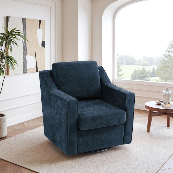 Navy Chenille Upholstered Swivel Accent Barrel Chair(Set of 1)