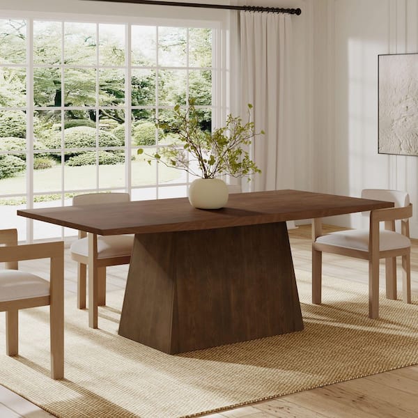 Olin Brown Wood 82 in. W Rectangle Pedestal Dining Table Seats 6