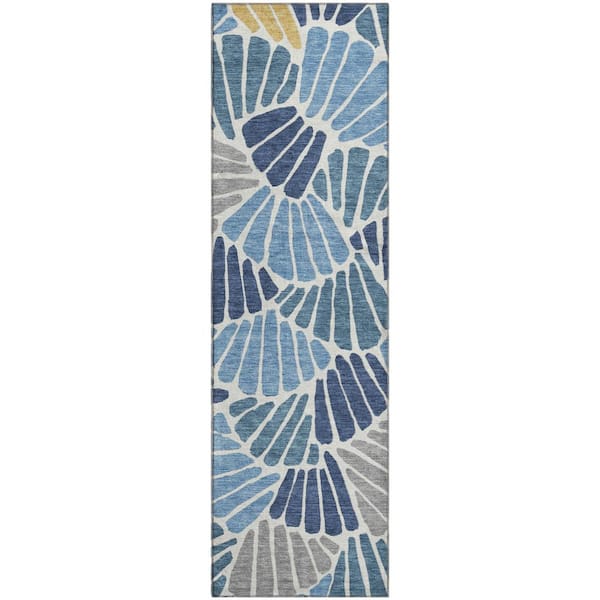 Mayfield Premium Machine Washable Abstract AMF2384 Blue 2 ft. x 7 ft. Runner Rug