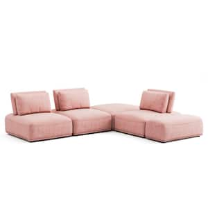 Fairwind 116 in. Armless 5-Piece Chenille L-Shaped Modular Sectional Sofa in Pink With Extendable Backrest