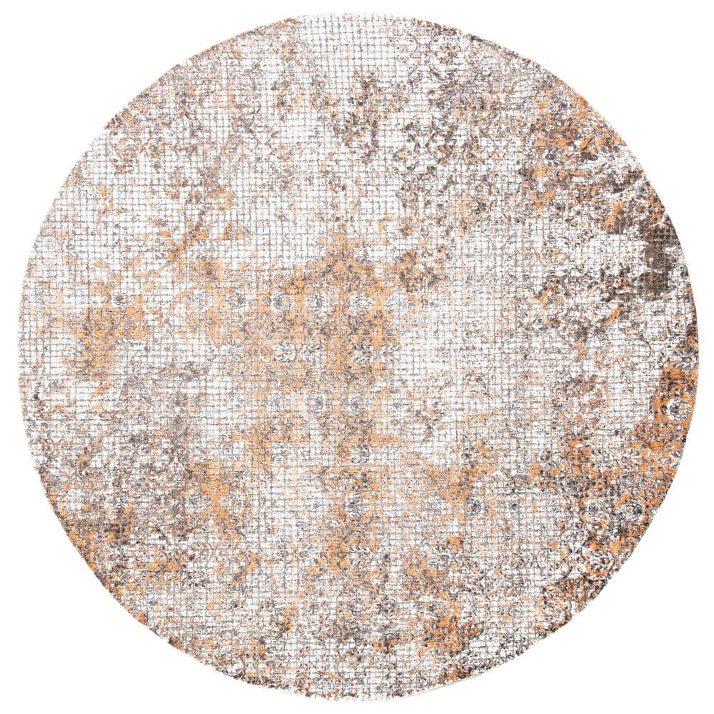 Circular Rug Rvt SAFAVIEH Restoration Vintage 6 ft. x 6 ft. Rust/Orange Marble Tile ...