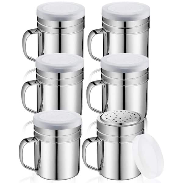 6 Pack Stainless Steel Salt and Pepper Shaker Set with Lid Handle for Seasoning Sugar Flour Kitchen Baking