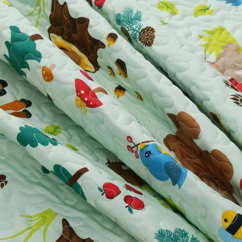 Full Size Green Forest Animal Print Kids Bedspread Set