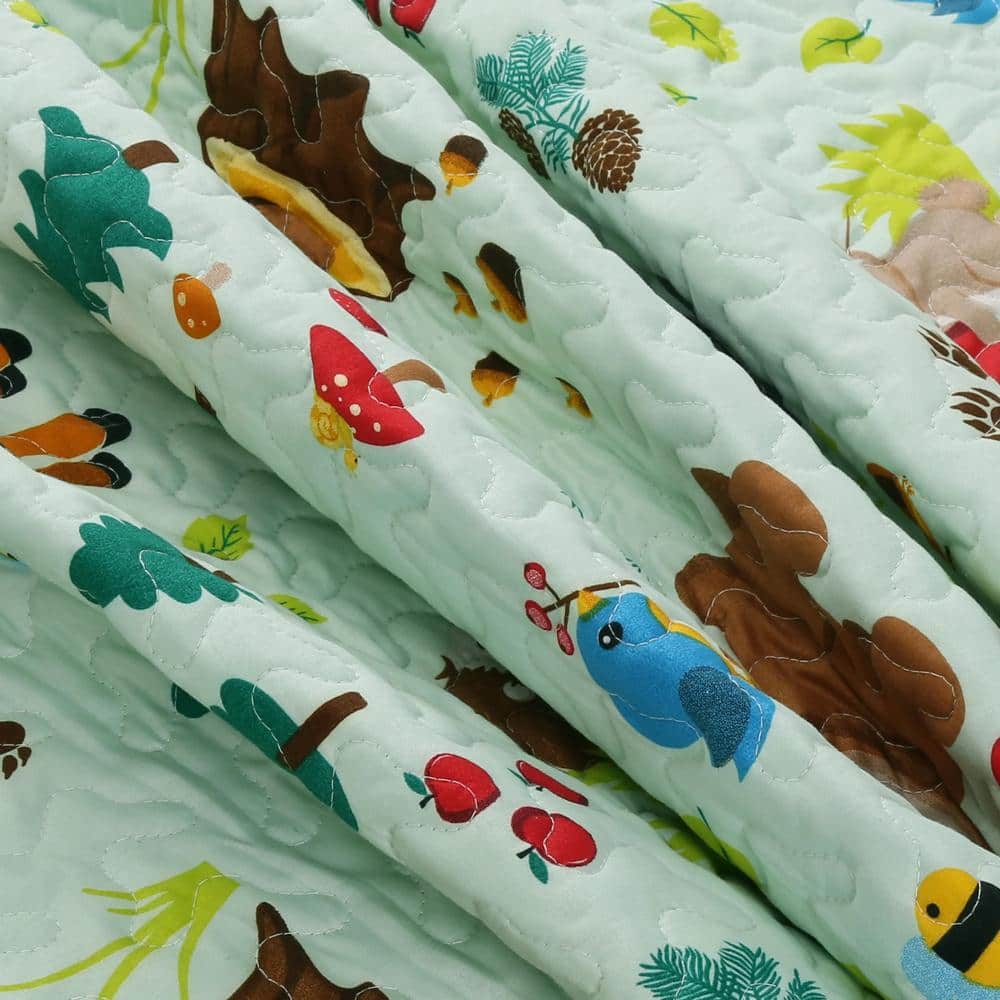 Twin Green Forest Reversible Kids Quilt Set