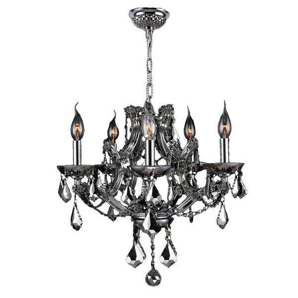 Worldwide Lighting Lyre Collection 5-Light Polished Chrome with Polished Chrome Crystal Chandelier