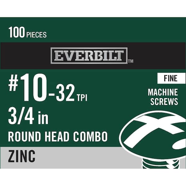Everbilt #10-32 x 3/4 in. Combo Round Head Zinc Plated Machine Screw (100-Pack)