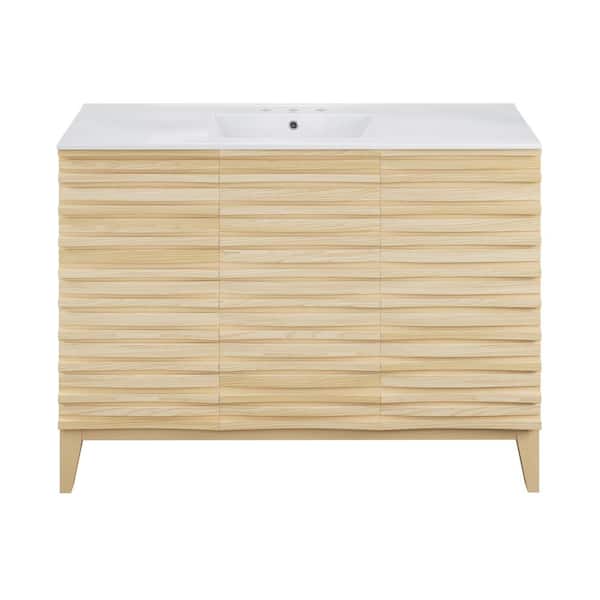 Cascade 48 in. W Bathroom Vanity in Natural Oak with White, 3-Hole Ceramic Sink Top