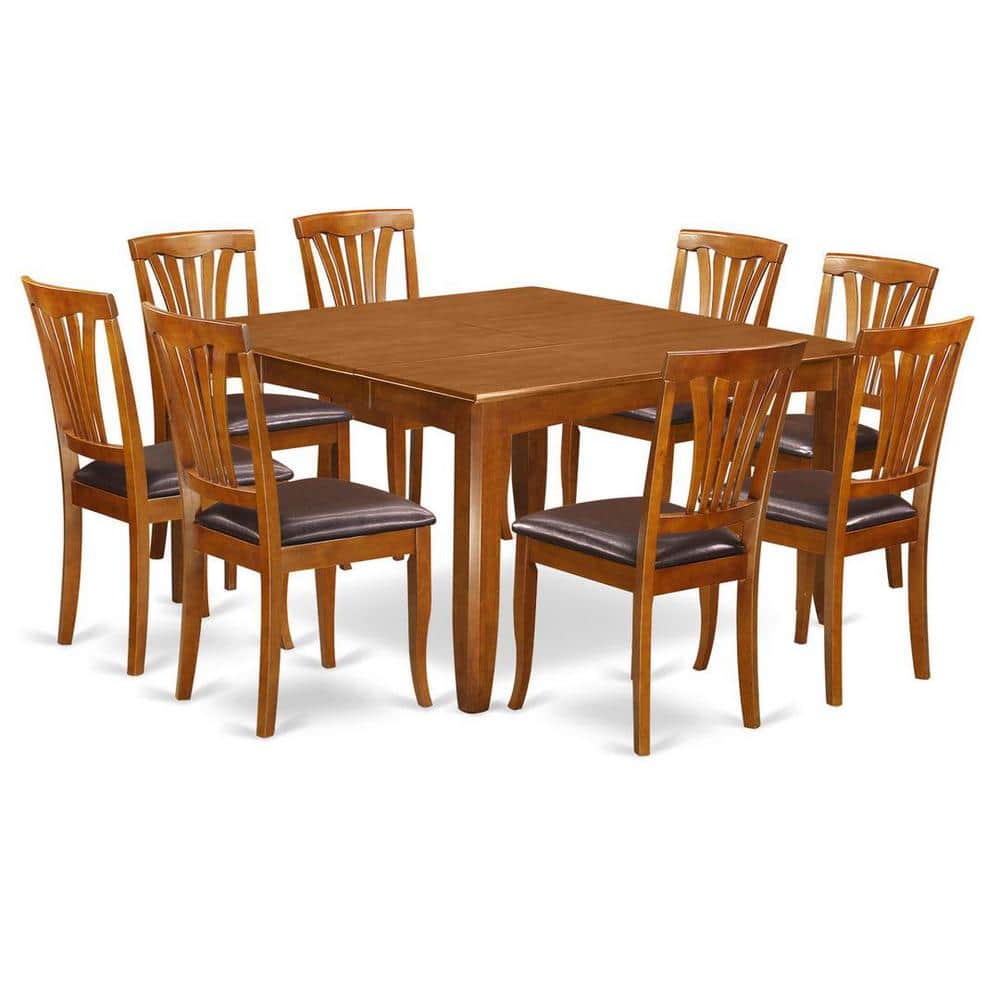 Saddle Brown Solid Wood Dining Set with Faux Leather Seats