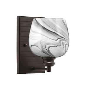 Albany 1-Light Espresso 6 in. Wall Sconce with Onyx Swirl Glass Shade