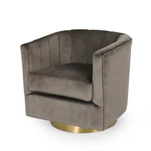 Zeyer Copper and Gray Velvet Channel Stitch Swivel Club Chair