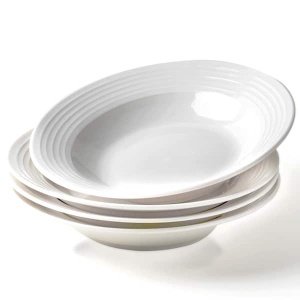 8.7-Inch Wide Rim Ceramic Soup Bowl, White, Lead-Free Pasta Bowls, Scratch-Resistant & Heatproof, Set of 4