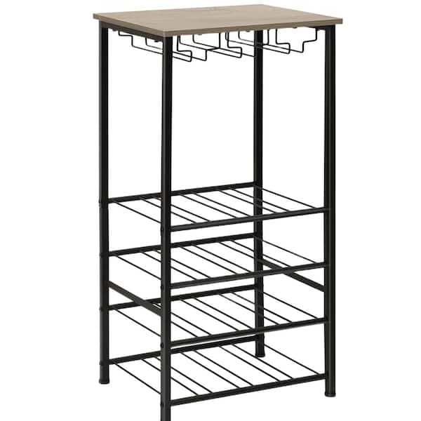 Oumilen Freestanding Wine Bar Rack Holds 16 Bottles and 9 Glasses Gray-Brown