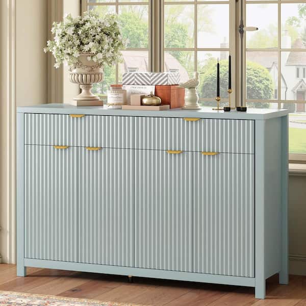 Unbranded Cyan MDF 55 in. Modern Striped Sideboard Buffet Storage Cabinet Cupboard Console Table for Storage and Organization