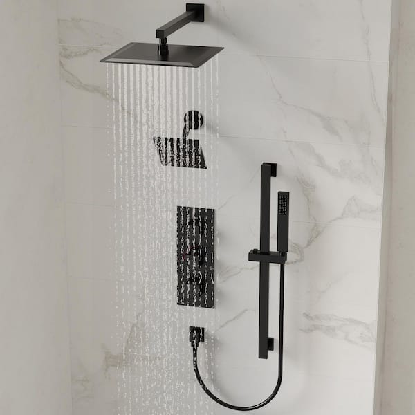 8-Spray Patterns Wall Mount Two 12 in. Fixed Shower Head with Handheld with 2-Curved Flat Handheld Shower Head