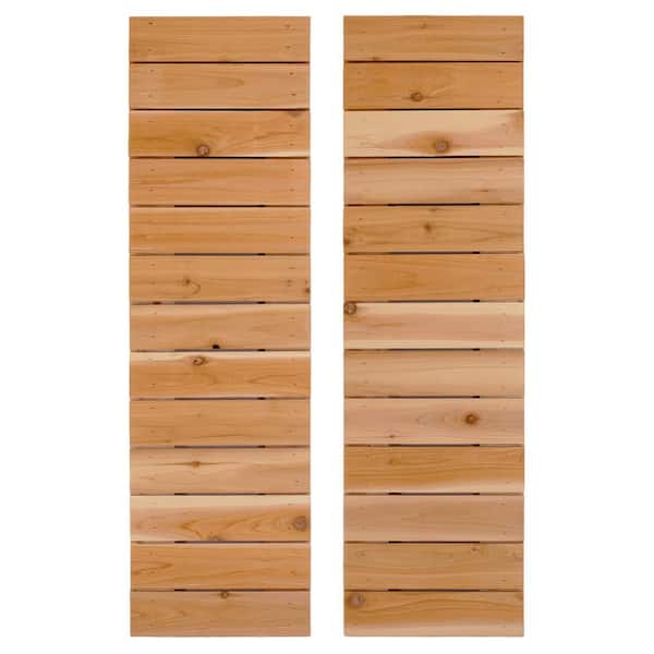 Dogberry Collections 14 in. x 48 in. Natural Cedar Board and Batten Horizontal Slat Shutters Pair Dirty Blonde