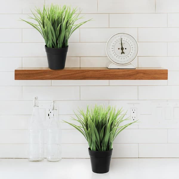 LIVING LUXURY 10 in. Artificial Wheat Grass Leaf Plant Arrangement in Black Pot (Set of 2)