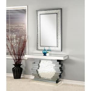 Large Rectangle Mirrored And Faux Crystals Modern Mirror (47 in. H x 32 in. W)