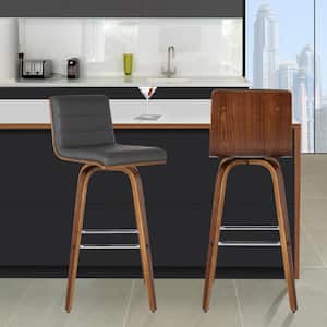 Vienna 26 in. Bar Stool in Walnut Wood with Grey Pu Upholstery