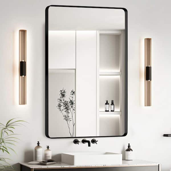 24 in. W x 36 in. H Rectangle Framed Wall Bathroom Vanity Mirror in Black