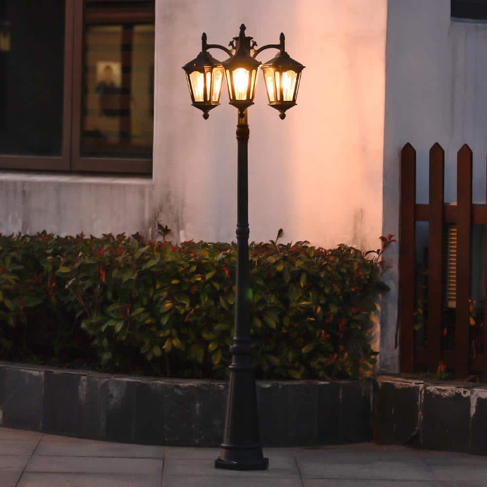 Lutec 94" Black Aluminum 3-Head Outdoor Post Light