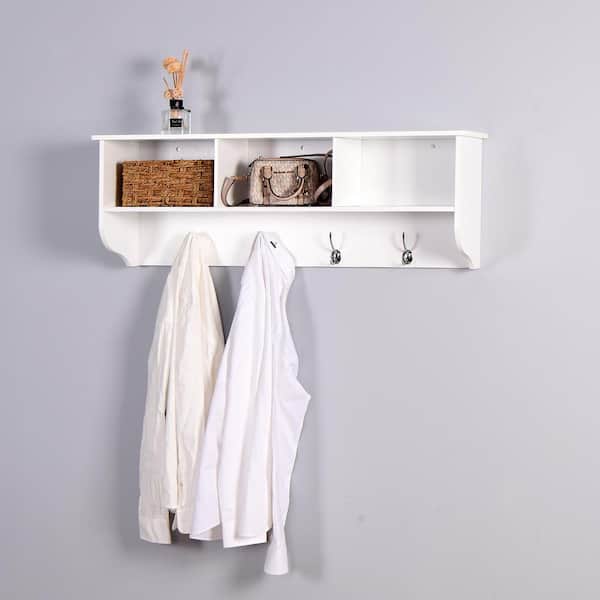 anpport White Wooden Storage Entryway Wall Mounted Coat Rack with 4 Hooks