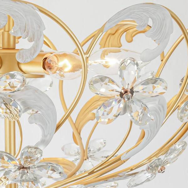 hana ❁ Rennnsan 21 in. 6-Light Modern Bowl Brushed Gold Crystal Flower